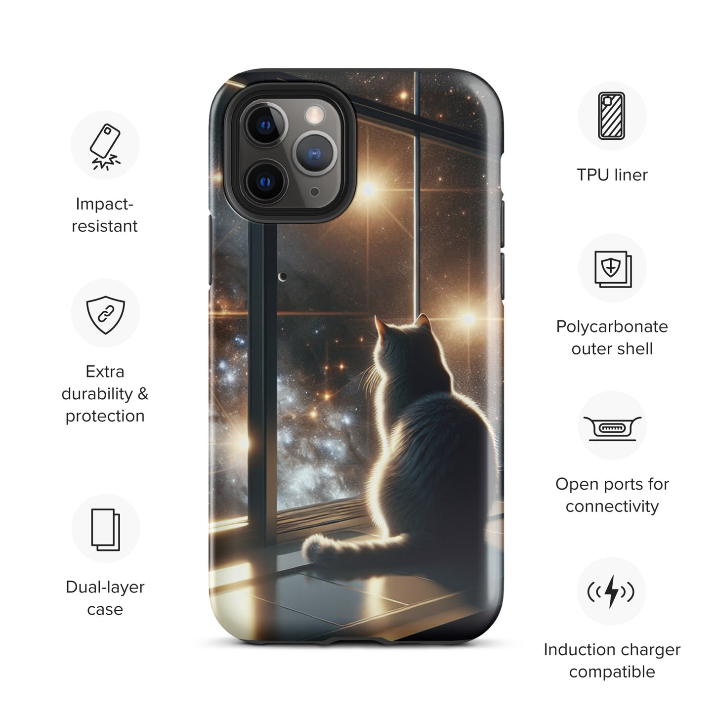 Galaxy Cat iPhone Case | Dual-Layer Protection | Polycarbonate & TPU | Impact-Resistant | Wireless Charging Compatible