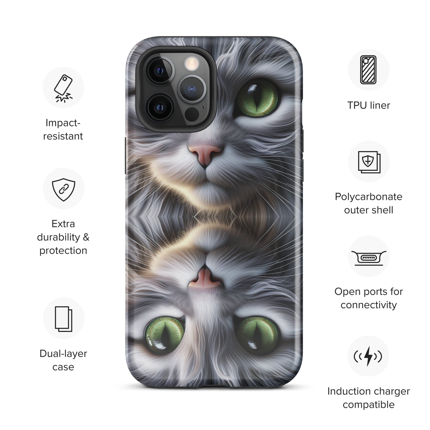 Cat Eyes iPhone Case | Dual-Layer Protection | Polycarbonate & TPU | Impact-Resistant | Wireless Charging Compatible