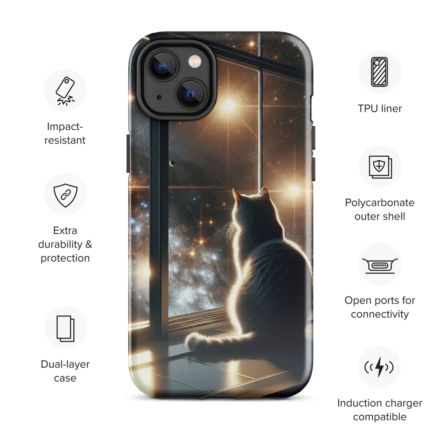 Galaxy Cat iPhone Case | Dual-Layer Protection | Polycarbonate & TPU | Impact-Resistant | Wireless Charging Compatible