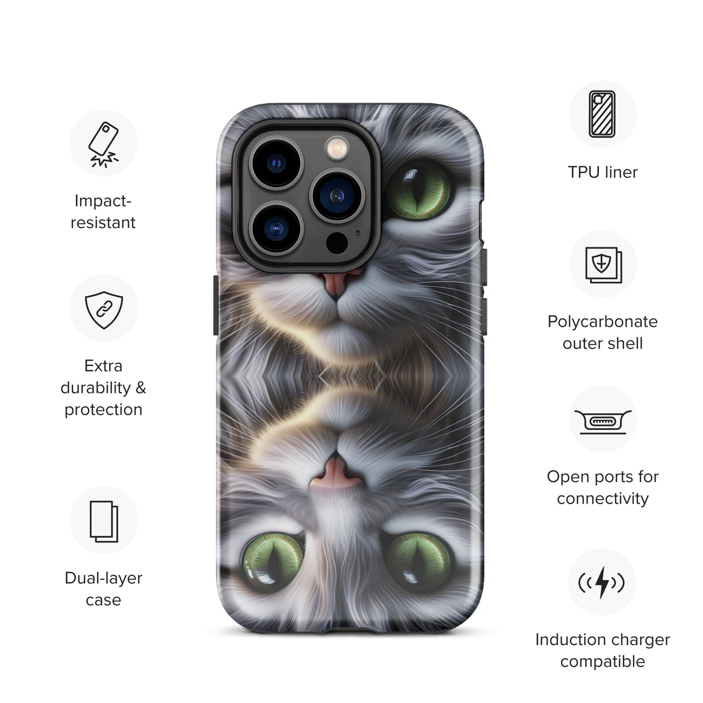 Cat Eyes iPhone Case | Dual-Layer Protection | Polycarbonate & TPU | Impact-Resistant | Wireless Charging Compatible