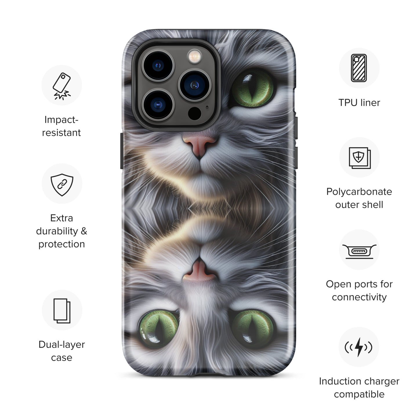 Cat Eyes iPhone Case | Dual-Layer Protection | Polycarbonate & TPU | Impact-Resistant | Wireless Charging Compatible