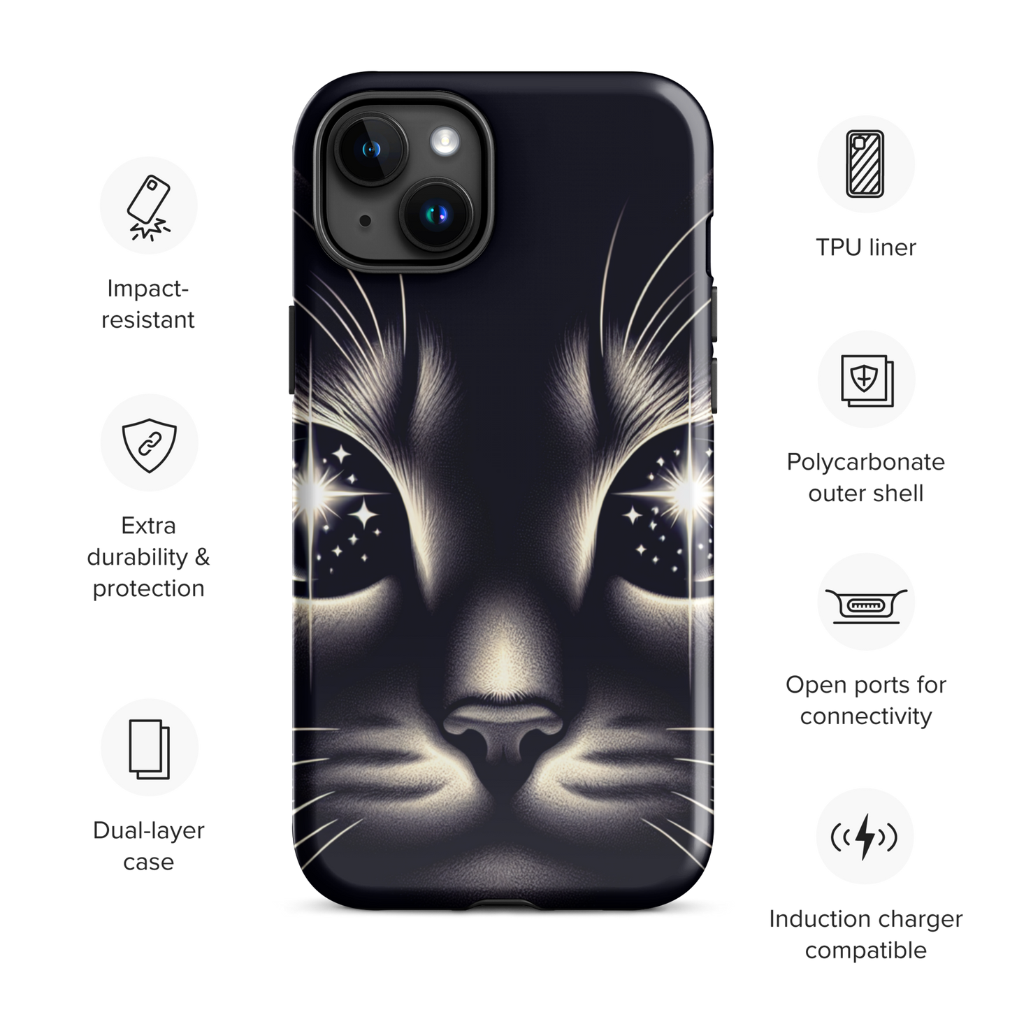 Cat Eyes iPhone Case | Dual-Layer Protection | Impact-Resistant Polycarbonate | TPU Inner Liner
